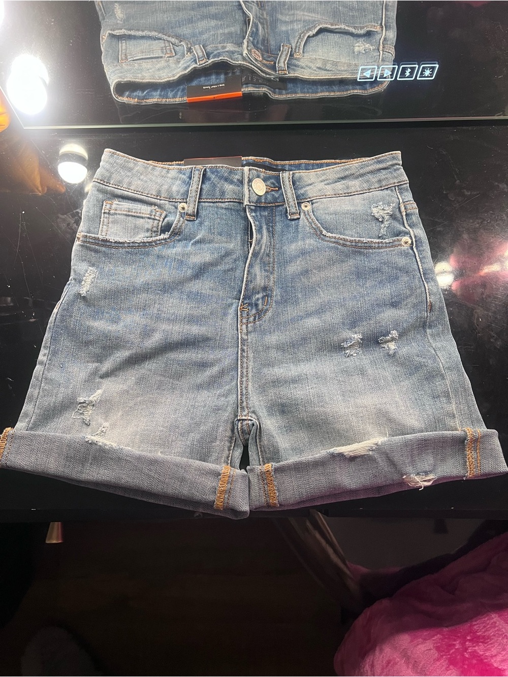 iris Light Blue Distressed Cuffed Denim Shorts